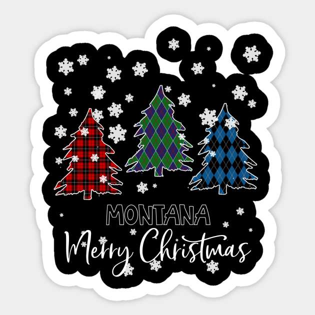 Montana Merry Christms Buffalo Plaid Xmas Tree  Sticker by Barnard